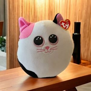 TY Squish-a-Boos Muffin Kitty Cat Plush 8 inch Kitty Pink Ears NWT